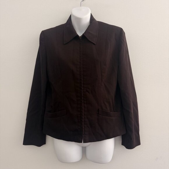 Liz Claiborne Collection Zip Jacket | Chocolate Brown | Petite 8 | Y2K Era - Picture 3 of 10
